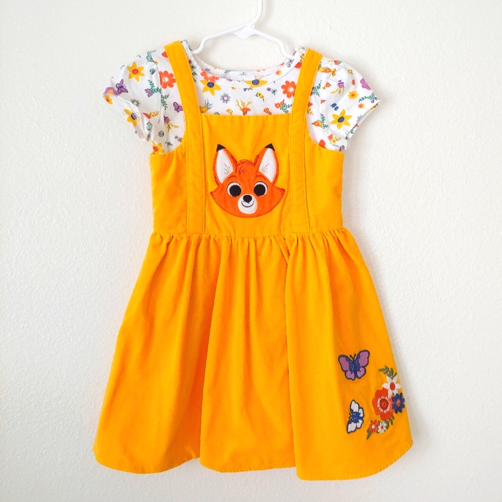 Disney The Fox and the Hound Pinafore Set for Girls. 4T. GUC.